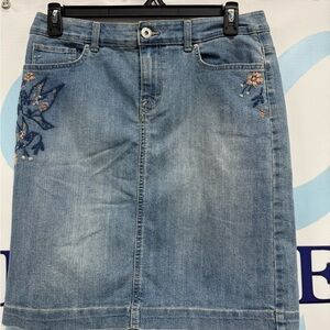 Style & Co. Blue Denim Skirt with Floral Embroidery